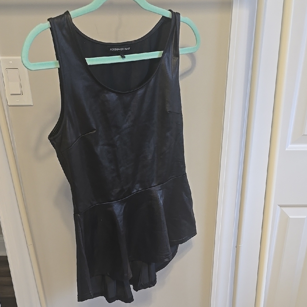 Black Sleeveless Asymmetrical Peplum Top